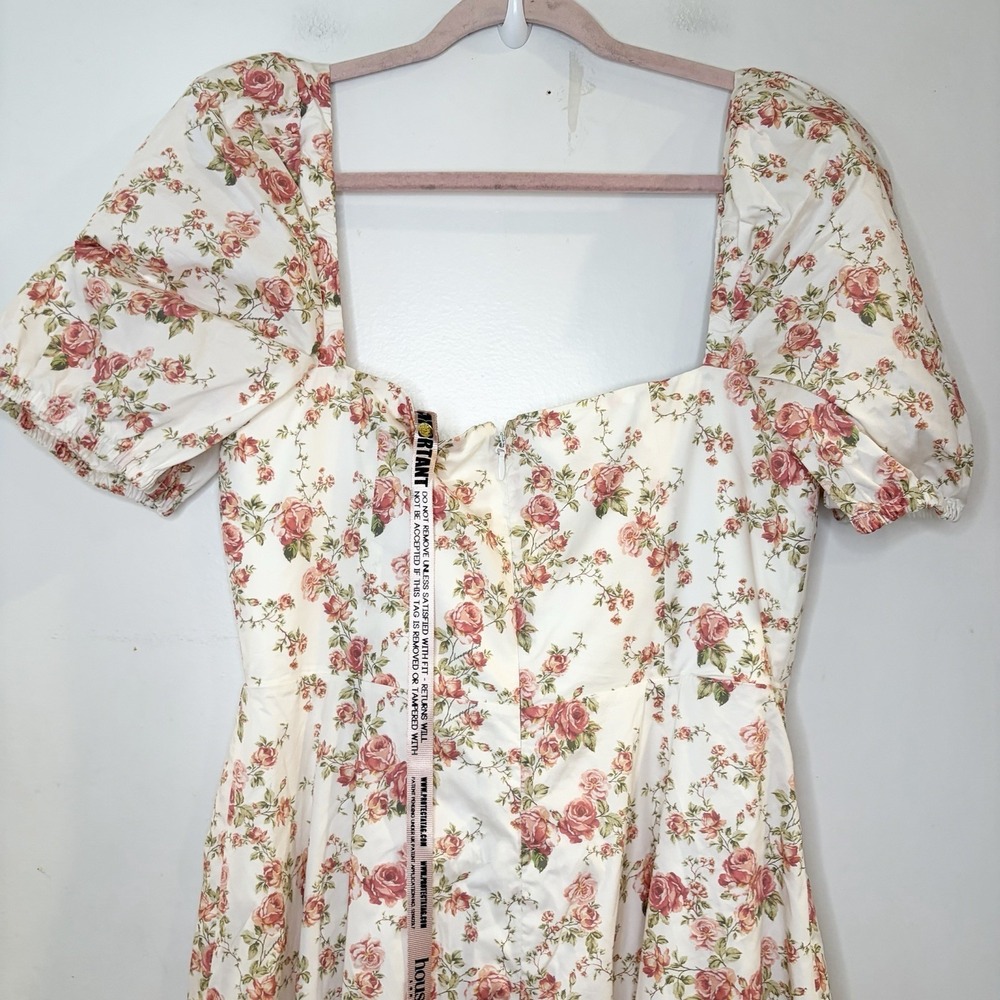 HOUSE OF CB Tallulah Rose Print Puff Sleeve Midi Sundress Milkmaid L+ XL NEW - Picture 5 of 8